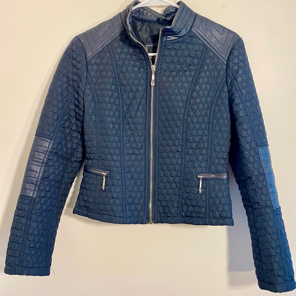 Blue jacket with leather details